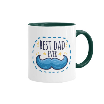 Best dad ever μπλε μουστάκι, Κούπα χρωματιστή πράσινη, κεραμική, 330ml