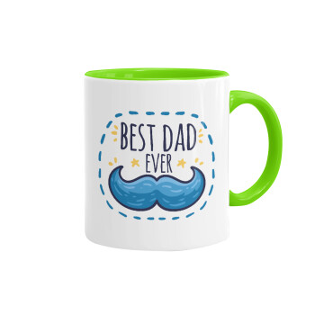 Best dad ever μπλε μουστάκι, Κούπα χρωματιστή βεραμάν, κεραμική, 330ml