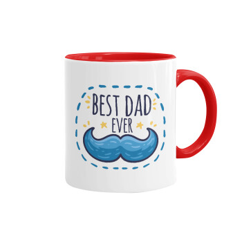 Best dad ever μπλε μουστάκι, Κούπα χρωματιστή κόκκινη, κεραμική, 330ml