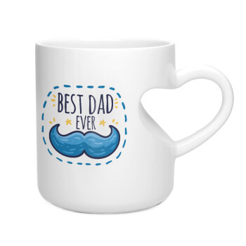 Best dad ever μπλε μουστάκι, Κούπα καρδιά λευκή, κεραμική, 330ml