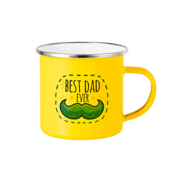 Best dad ever μπλε μουστάκι, Κούπα Μεταλλική εμαγιέ Κίτρινη 360ml