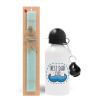 Easter Set, metallic aluminum water bottle (500ml) & scented flat candle (30cm) (TURQUOISE)