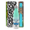 Easter Set, Metallic green/white thermos (Stainless steel), double-walled, 500ml & scented flat Easter candle (30cm) (TURQUOISE)