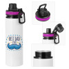 Metallic water bottle with safety lid, 850ml aluminum