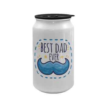 Best dad ever μπλε μουστάκι, Κούπα ταξιδιού μεταλλική με καπάκι (tin-can) 500ml