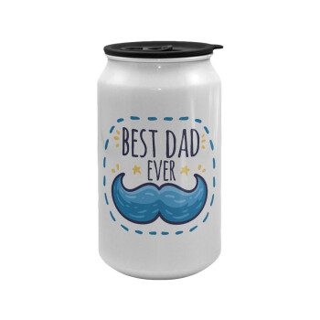 Best dad ever μπλε μουστάκι, Κούπα ταξιδιού μεταλλική με καπάκι (tin-can) 500ml