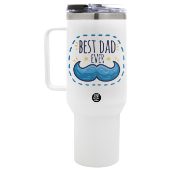 Best dad ever μπλε μουστάκι, Mega Tumbler με καπάκι, διπλού τοιχώματος (θερμό) 1,2L