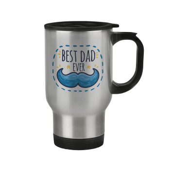 Best dad ever μπλε μουστάκι, Κούπα ταξιδιού ανοξείδωτη με καπάκι, διπλού τοιχώματος (θερμό) 450ml