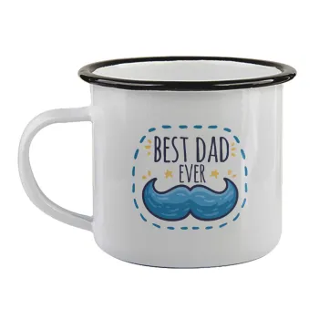Best dad ever μπλε μουστάκι, Κούπα εμαγιέ με μαύρο χείλος 360ml