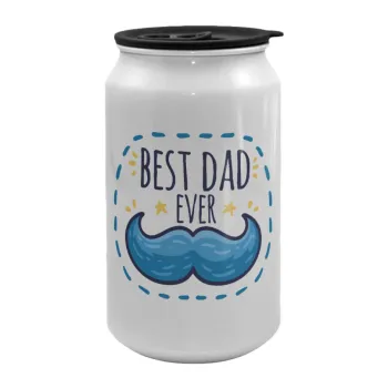 Best dad ever μπλε μουστάκι, Κούπα ταξιδιού μεταλλική με καπάκι (tin-can) 500ml