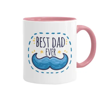 Best dad ever μπλε μουστάκι, Κούπα χρωματιστή ροζ, κεραμική, 330ml