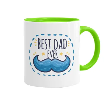 Best dad ever μπλε μουστάκι, Κούπα χρωματιστή βεραμάν, κεραμική, 330ml