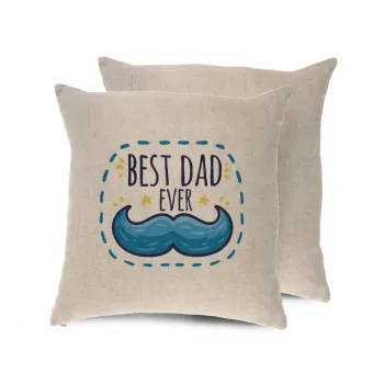 Best dad ever μπλε μουστάκι, Μαξιλάρι καναπέ ΛΙΝΟ 40x40cm περιέχεται το  γέμισμα