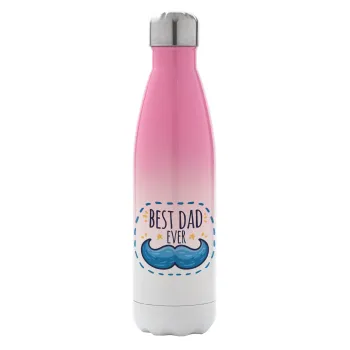 Best dad ever μπλε μουστάκι, Metal mug thermos Pink/White (Stainless steel), double wall, 500ml