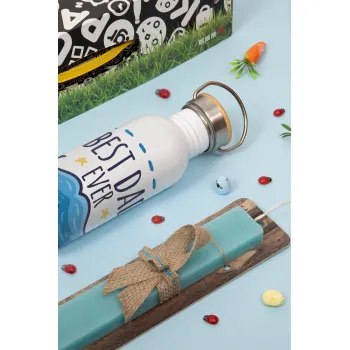 Best dad ever μπλε μουστάκι, Πασχαλινή Λαμπάδα με παγούρι μεταλλικό (620ml, stainless steel) & κερί αρωματικό πλακέ (30cm) (ΤΙΡΚΟΥΑΖ)