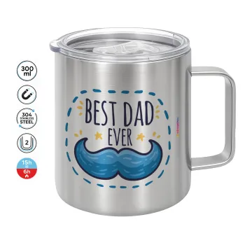Best dad ever μπλε μουστάκι, Mug Stainless steel double wall 300ml