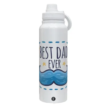 Best dad ever μπλε μουστάκι, Θερμός 1L Ανοξείδωτο με Βάση Κινητού & Διπλά Τοιχώματα