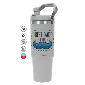 Best dad ever μπλε μουστάκι, GREY color, 890ml (30oz) stainless Steel Tumbler with Handle