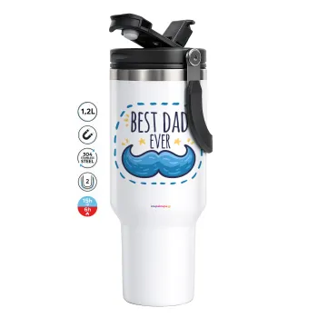 Best dad ever μπλε μουστάκι, Mega Stainless steel Tumbler with lid, double wall 1,2L