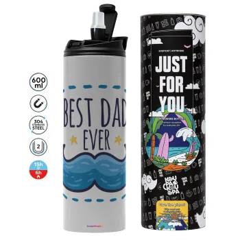 Best dad ever μπλε μουστάκι, Tumbler stainless steel GREY 600ml