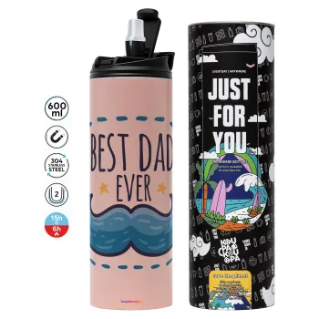 Best dad ever μπλε μουστάκι, Tumbler stainless steel PINK 600ml