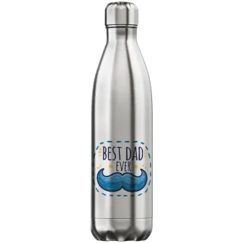 Best dad ever μπλε μουστάκι, Inox (Stainless steel) hot metal mug, double wall, 750ml