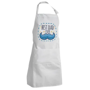 Best dad ever μπλε μουστάκι, Ποδιά Σεφ Ολόσωμη Ενήλικων (με ρυθμιστικά και 2 τσέπες)