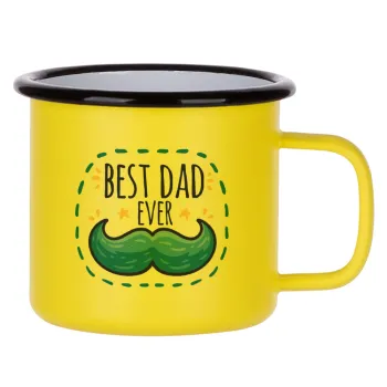 Best dad ever μπλε μουστάκι, Κούπα Μεταλλική εμαγιέ ΜΑΤ Κίτρινη 360ml