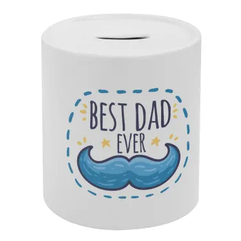 Best dad ever μπλε μουστάκι, Κουμπαράς πορσελάνης με τάπα