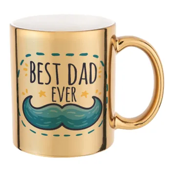 Best dad ever μπλε μουστάκι, Mug ceramic, gold mirror, 330ml