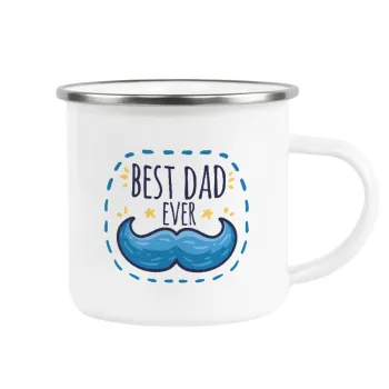 Best dad ever μπλε μουστάκι, Κούπα Μεταλλική εμαγιέ λευκη 360ml