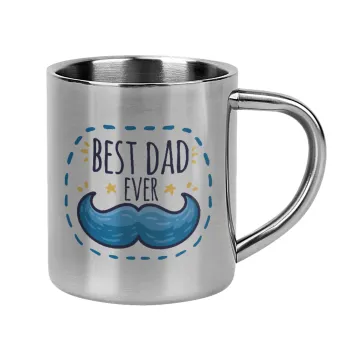 Best dad ever μπλε μουστάκι, Κούπα Ανοξείδωτη διπλού τοιχώματος 300ml