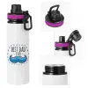 Metallic water bottle with safety lid, 850ml aluminum