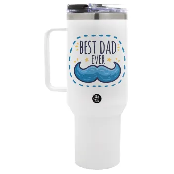 Best dad ever μπλε μουστάκι, Mega Tumbler με καπάκι, διπλού τοιχώματος (θερμό) 1,2L