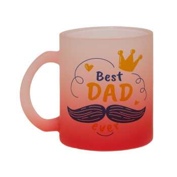 Best dad ever ο Βασιλιάς, Κούπα γυάλινη δίχρωμη με βάση το κόκκινο ματ, 330ml