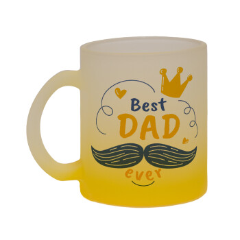 Best dad ever ο Βασιλιάς, Κούπα γυάλινη δίχρωμη με βάση το κίτρινο ματ, 330ml