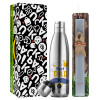 Easter Set, metallic stainless thermos flask (500ml) & scented flat Easter candle (30cm) (GRAY)