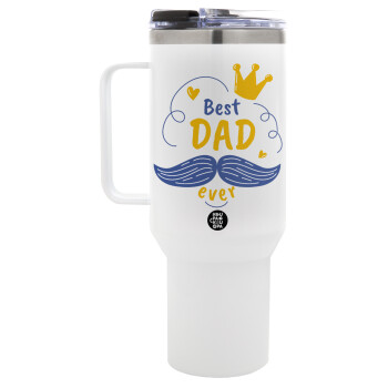 Best dad ever ο Βασιλιάς, Mega Stainless steel Tumbler with lid, double wall 1,2L