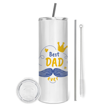Best dad ever ο Βασιλιάς, Tumbler ποτήρι θερμό από ανοξείδωτο ατσάλι 600ml, με μεταλλικό καλαμάκι & βούρτσα καθαρισμού