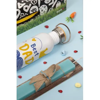 Best dad ever ο Βασιλιάς, Πασχαλινή Λαμπάδα με παγούρι μεταλλικό (620ml, stainless steel) & κερί αρωματικό πλακέ (30cm) (ΤΙΡΚΟΥΑΖ)