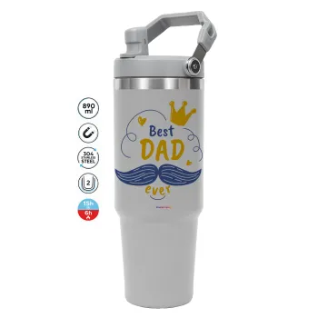 Best dad ever ο Βασιλιάς, GREY color, 890ml (30oz) stainless Steel Tumbler with Handle