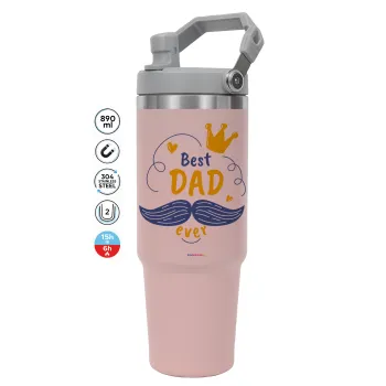Best dad ever ο Βασιλιάς, Pink color, 890ml (30oz) stainless Steel Tumbler with Handle