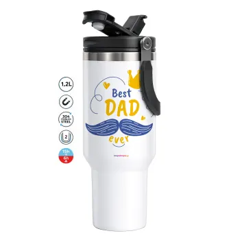 Best dad ever ο Βασιλιάς, Mega Stainless steel Tumbler with lid, double wall 1,2L