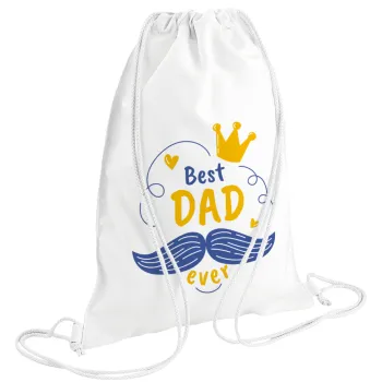 Best dad ever ο Βασιλιάς, Τσάντα πλάτης πουγκί GYMBAG λευκή (28x40cm)