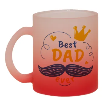 Best dad ever ο Βασιλιάς, Κούπα γυάλινη δίχρωμη με βάση το κόκκινο ματ, 330ml