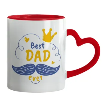 Best dad ever ο Βασιλιάς, Κούπα καρδιά χερούλι κόκκινη, κεραμική, 330ml