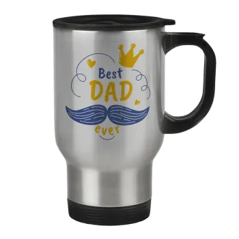 Best dad ever ο Βασιλιάς, Κούπα ταξιδιού ανοξείδωτη με καπάκι, διπλού τοιχώματος (θερμό) 450ml