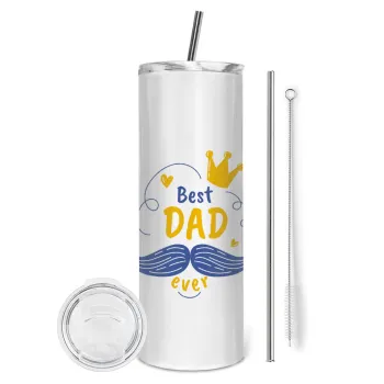 Best dad ever ο Βασιλιάς, Tumbler stainless steel 600ml, with metal straw & cleaning brush