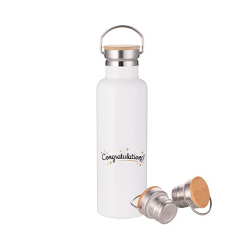 Congratulations, Stainless steel White with wooden lid (bamboo), double wall, 750ml
