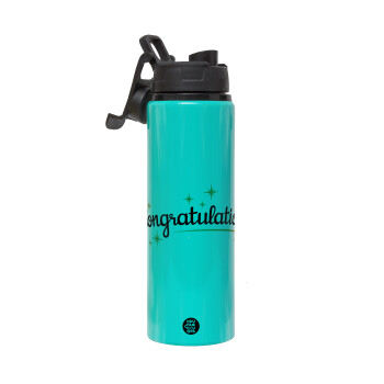 Congratulations, Metallic water bottle with safety lid, 850ml aluminum